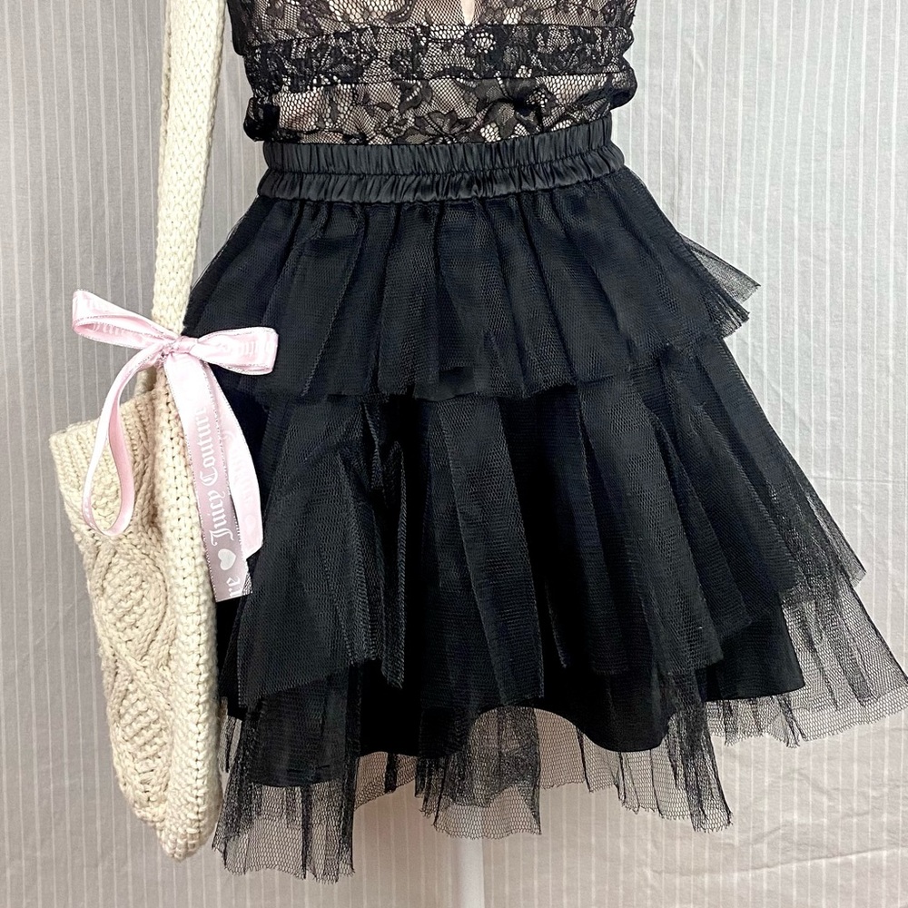 ♡ black punk rave mesh tiered tutu ♡